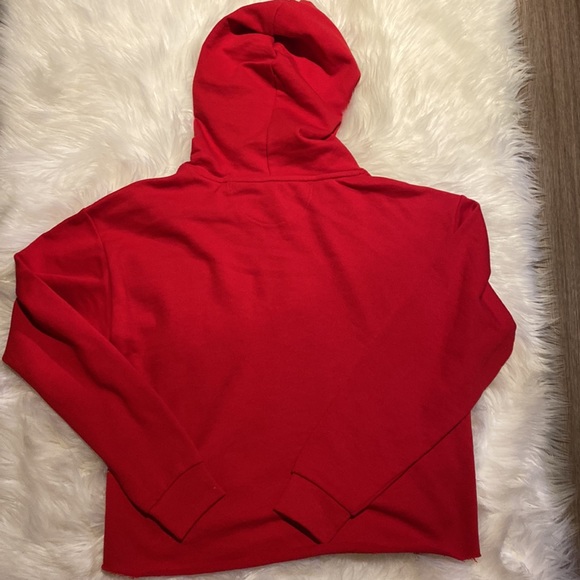 DKNY Jeans Red Hoodie Long Sleeve Hooded Sweater with Raw Hem Size Small NWT - Picture 6 of 6